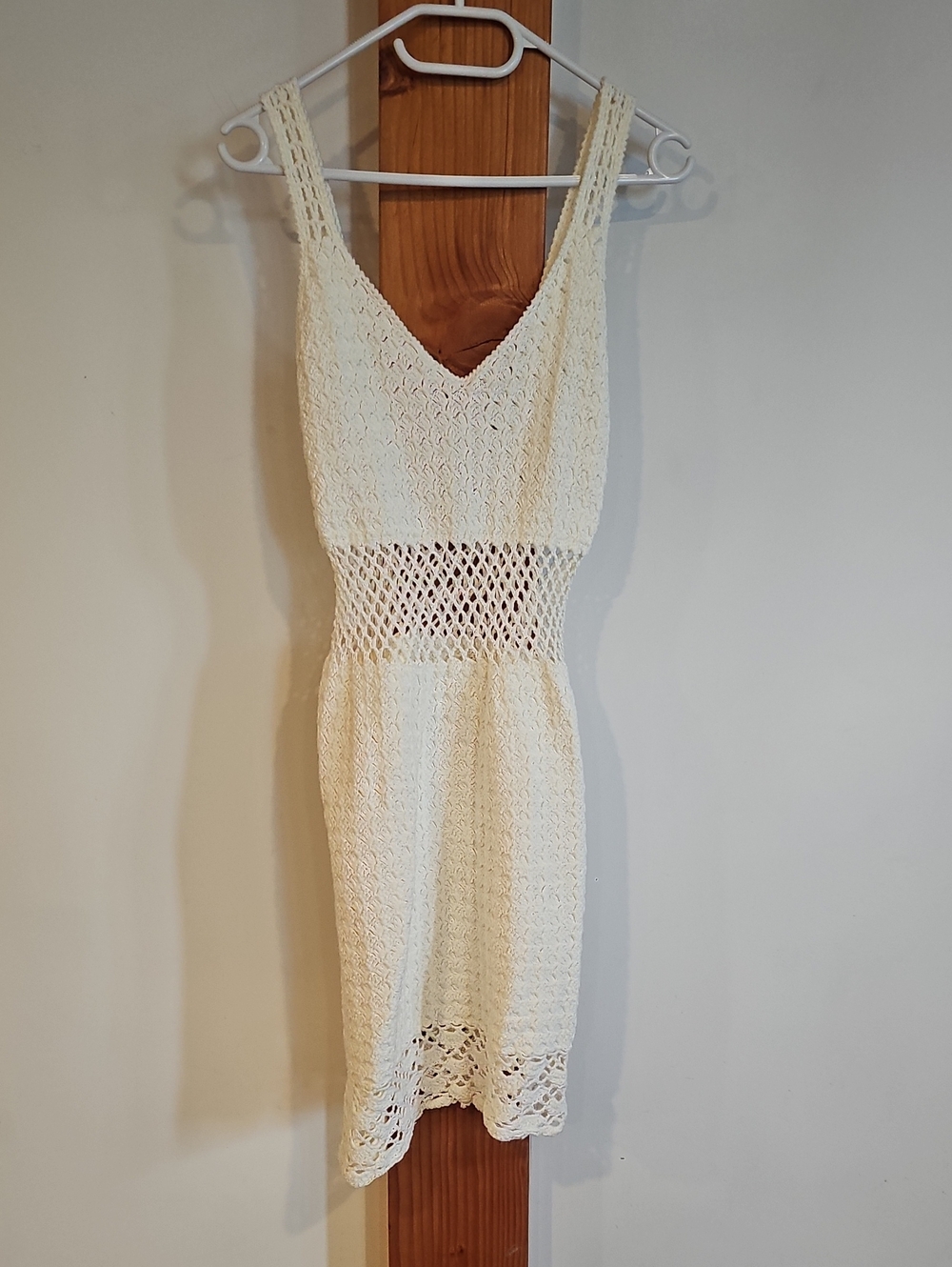 Women’s Cream Crochet V-Neck Dress
